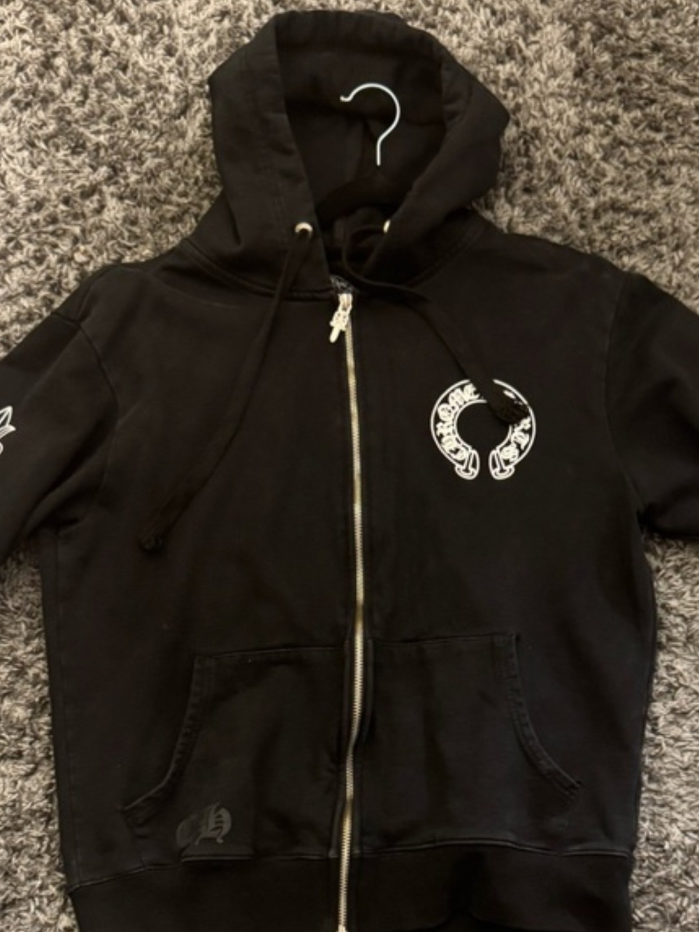 Chrome Hearts Kids Black Zip Hoodie with White Crest